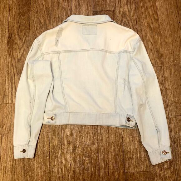 Forever 21 F21 Blue White Light Wash Distressed Jean Jacket Size Small - Picture 7 of 14